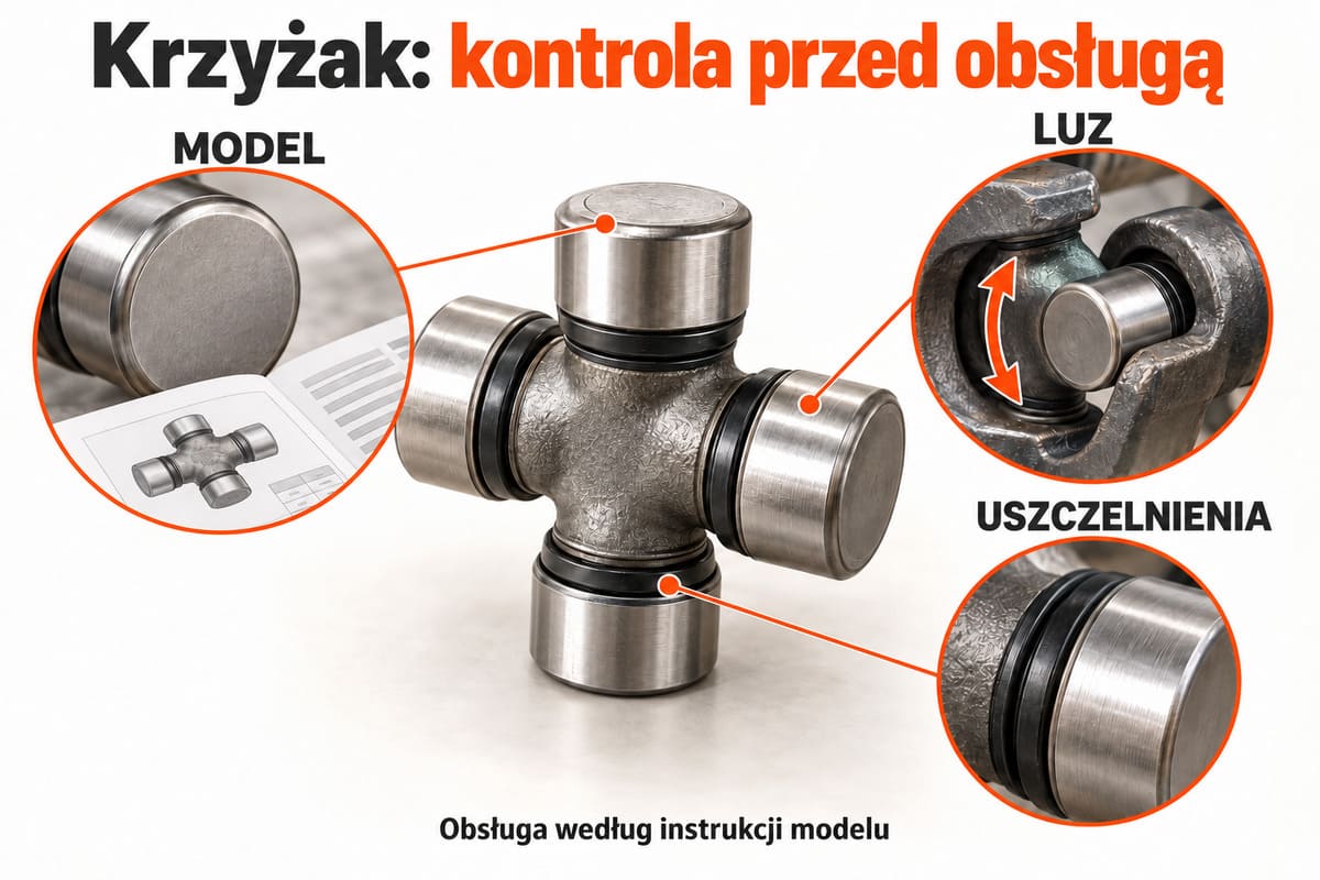 Krzyżak: kontrola przed obsługą — model, luz, uszczelnienia
