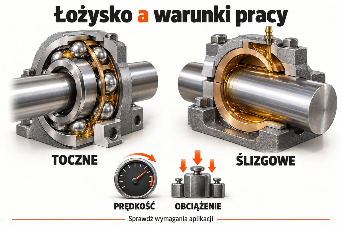 Łożysko a warunki pracy — toczne, ślizgowe, prędkość, obciążenie